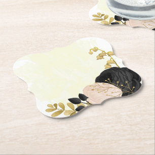 Romantische schwarze und rosa Blumen goldene Hochz Untersetzer