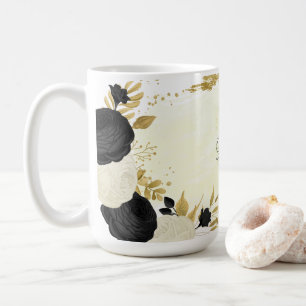 Romantische schwarze und weiße Blumen goldene Hoch Kaffeetasse