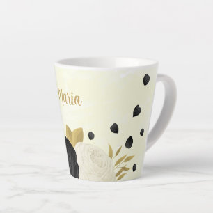 Romantische schwarze und weiße Blumen goldene Hoch Milchtasse