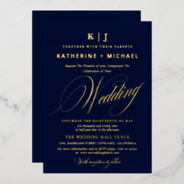 Romantische Script Calligraphy Monogram Gold Weddi Folieneinladung