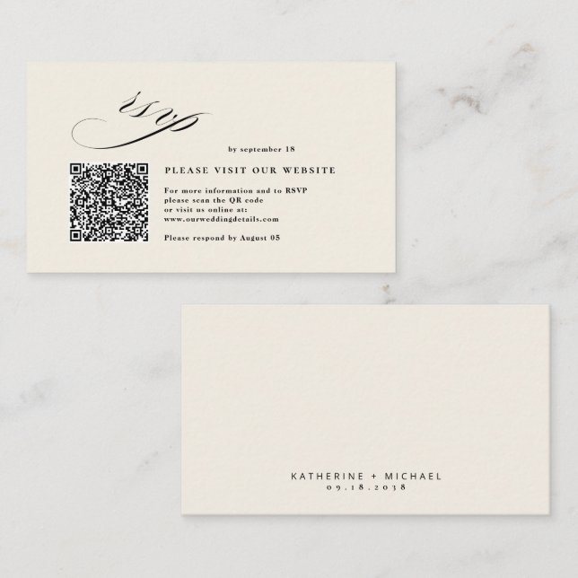 Romantische Script Calligraphy QR Code Wedding RSV Begleitkarte (Vorne/Hinten)