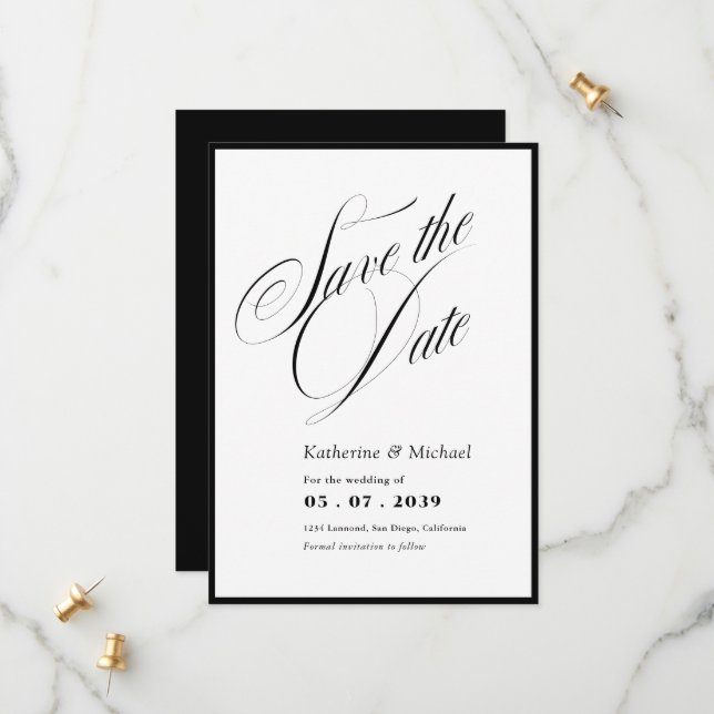 Romantische Script-Kalligrafie QR-Code Hochzeit Save The Date (Vorderseite/Rückseite Beispiel)
