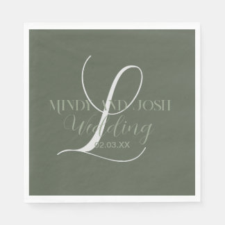 Romantische Script Sage Green Initial Wedding Serviette