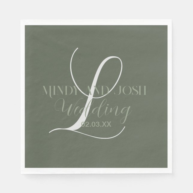 Romantische Script Sage Green Initial Wedding Serviette (Vorderseite)