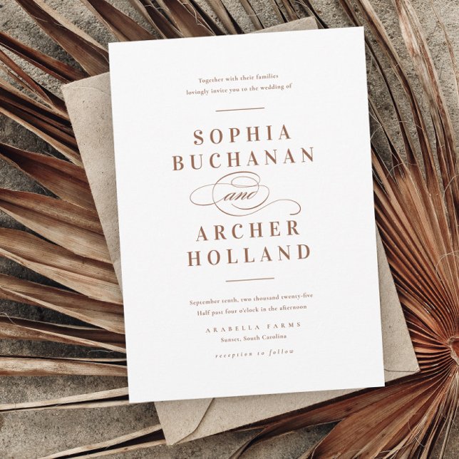 Romantische Script Typografie Terracotta Wedding Einladung (Von Creator hochgeladen)