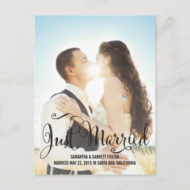 Romantische Script Wedding Announcement - Schwarz Einladungspostkarte (Vorderseite)