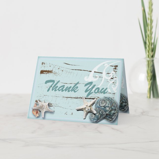 Romantische SeaShell-Strand-Hochzeit danken Ihnen Dankeskarte (Vorderseite)