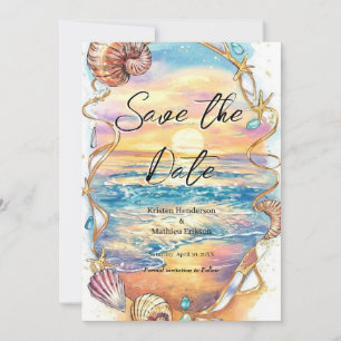 Romantische Seashells Beach Wedding Save The Date