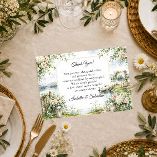Romantische Seeblick-Garten-Eleganz-Hochzeit Dankeskarte