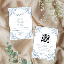 Romantische Shabby Chic Blau-Weiße RSVP-Karte Begleitkarte