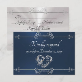 Romantische Silber-Rolling Herz auf Blau RSVP Karte