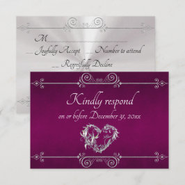 Romantische Silber-Rolling Herz auf Pflaume RSVP Karte