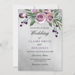 Romantische Silberne Lila Rose Blumenhochzeit Einl Einladung