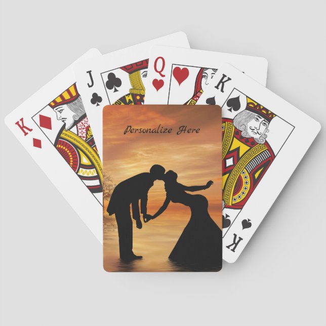 Romantische Silhouette Couple Kissing Personalize Spielkarten (Rückseite)