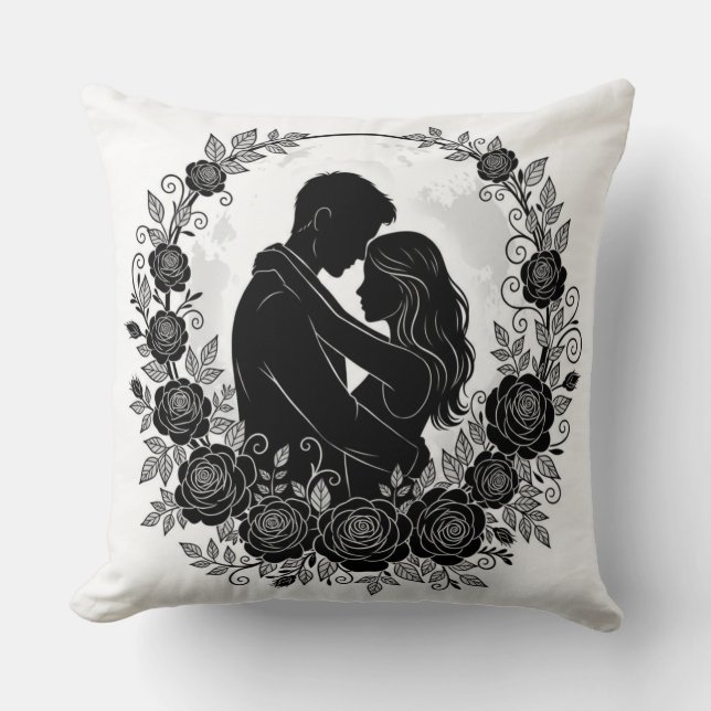 Romantische Silhouette Paar Rosenkranz Kissen (Vorderseite)