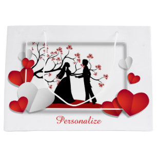 Romantische Silhouette Rotes Herz personalisieren Große Geschenktüte