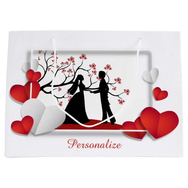 Romantische Silhouette Rotes Herz personalisieren Große Geschenktüte (Vorderseite)