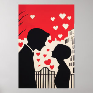 Romantische Silhouette Stadtbild Kunst Poster