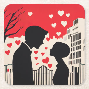 Romantische Silhouette Stadtbild Kunst Rechteckiger Pappuntersetzer