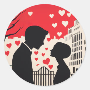 Romantische Silhouette Stadtbild Kunst Runder Aufkleber