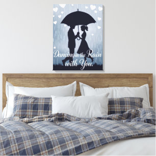 Romantische Silhouette tanzen im Regen Leinwanddruck