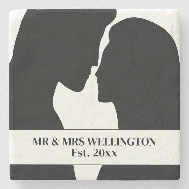 Romantische Silhouette von Mann und Frau Steinuntersetzer (Vorderseite)