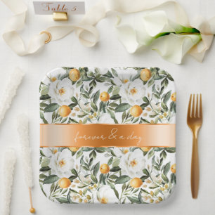 Romantische sizilianische Sommerblumenorangen Hoch Pappteller