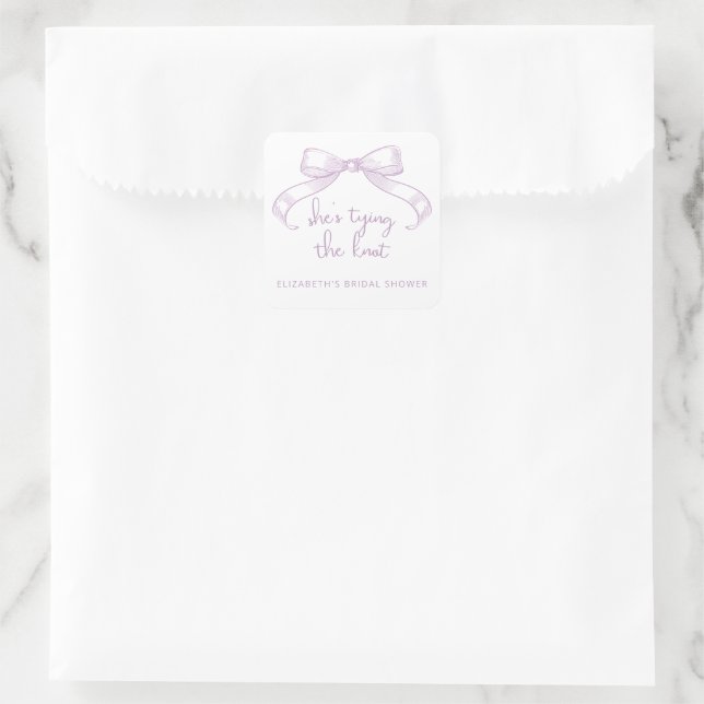 Romantische Sketched Bow Lilac Sie bindet den Knot Quadratischer Aufkleber (Tasche)