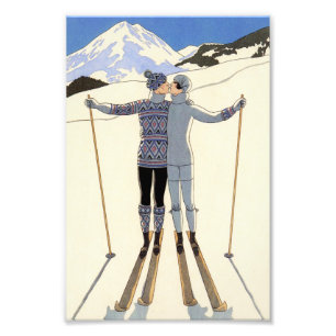 Romantische Skifahren-Paare Fotodruck