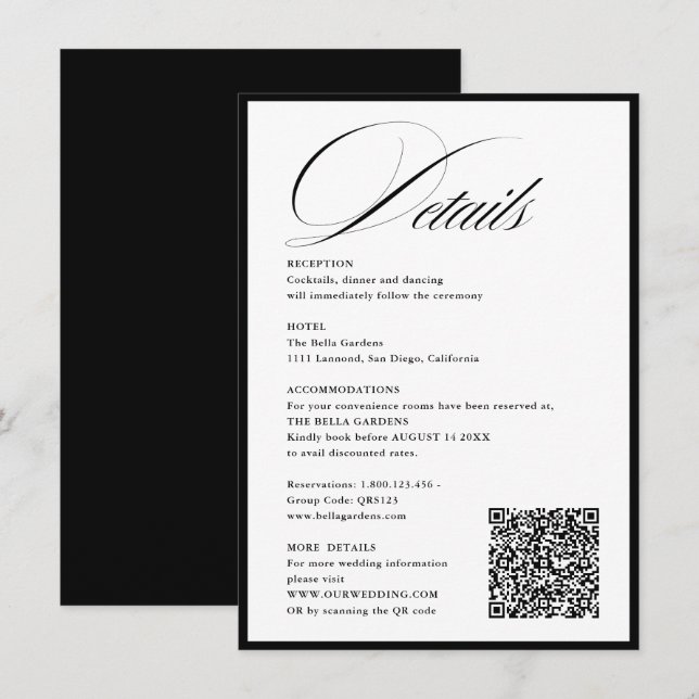 Romantische Skriptkalligraphie Details QRcode Hoch Begleitkarte (Vorne/Hinten)