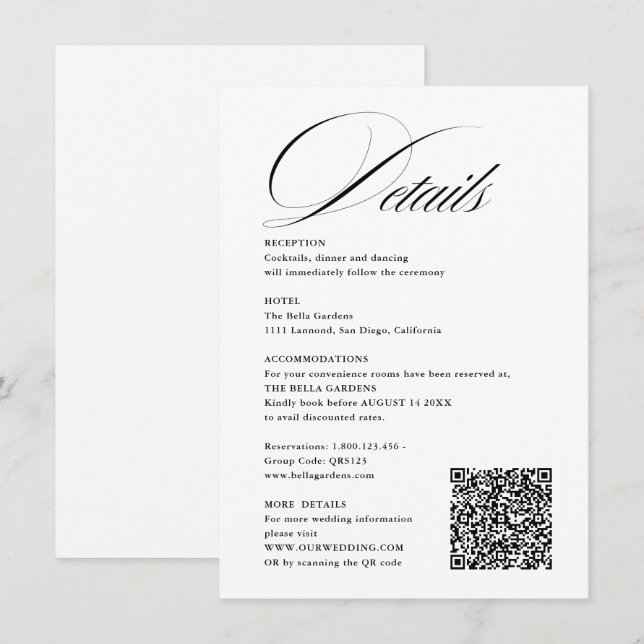 Romantische Skriptkalligraphie Details QRcode Hoch Begleitkarte (Vorne/Hinten)