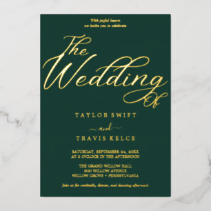 Romantische Smaragd- und Goldfolien-Hochzeit  Folieneinladung
