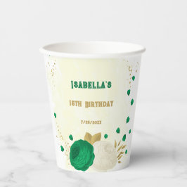 Romantische Smaragdgrün-weiße Blume Gold Pappbecher