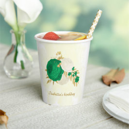 Romantische Smaragdgrün-weiße Blume Gold Pappbecher