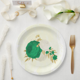 Romantische Smaragdgrün-weiße Blume Gold Pappteller