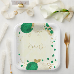 Romantische Smaragdgrün-weiße Blume Gold Pappteller