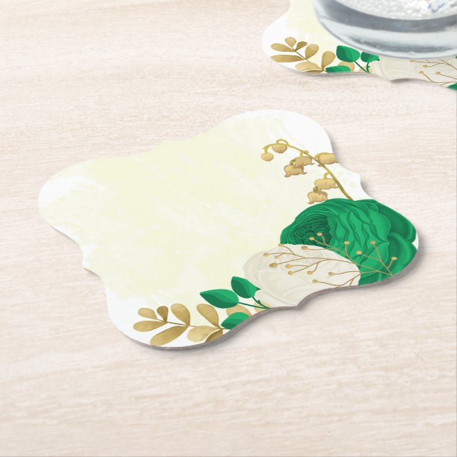 Romantische Smaragdgrün-weiße Blume Gold Untersetzer (angewinkelt)