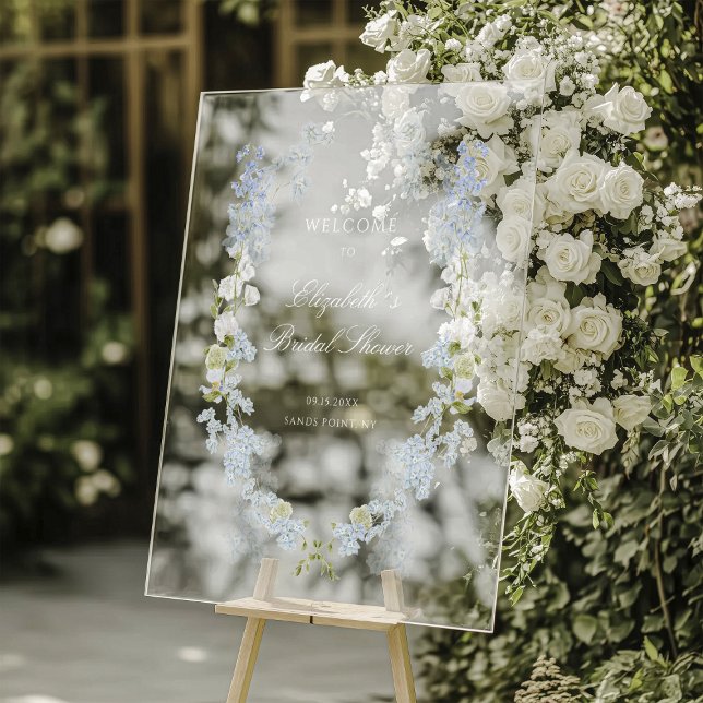 Romantische Soft Blue Bridal Dusche Empfang Acrylschild (Von Creator hochgeladen)