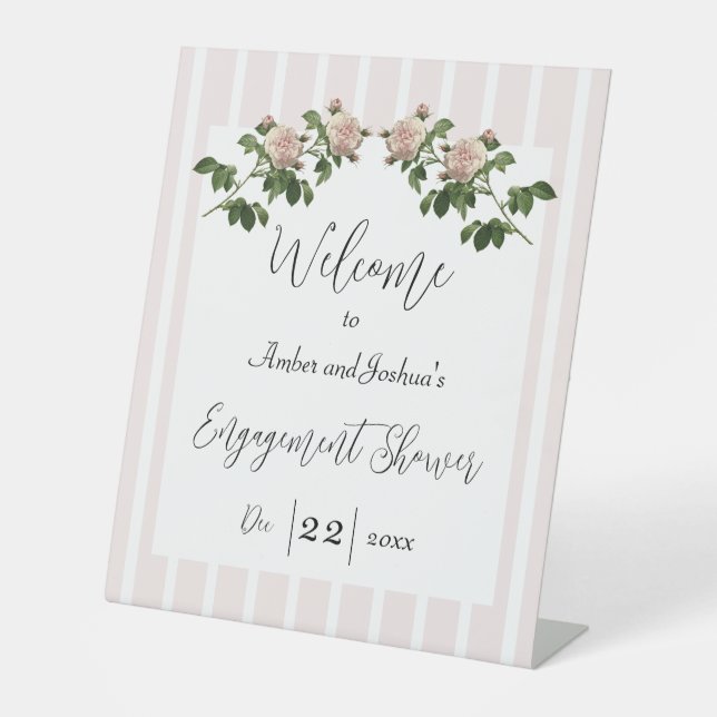 Romantische Soft Pink Verlobung Dusche Willkommen Sockelschild (Vorderseite)