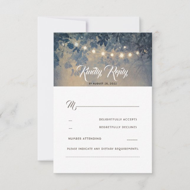 Romantische Sommernacht Rustikale Hochzeit RSVP (Vorderseite)
