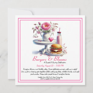 Romantische Sommerparty Wasserfarbe Burger & Pink Einladung