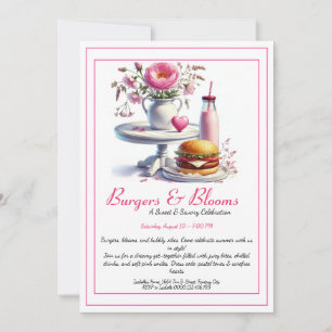 Romantische Sommerparty Wasserfarbe Burger & Pink Einladung