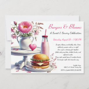 Romantische Sommerparty Wasserfarbe Burger & Pink  Einladung