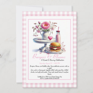 Romantische Sommerparty Wasserfarbe Burger & Pink Einladung