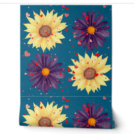 Romantische Sonnenblumen-Herz-Teal-Textur Tapete