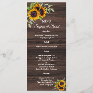 Romantische Sonnenblumen-Hochzeitmenü Menükarte