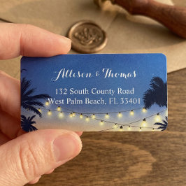 Romantische Sonnenuntergang Beach Palm Tree String Adressaufkleber