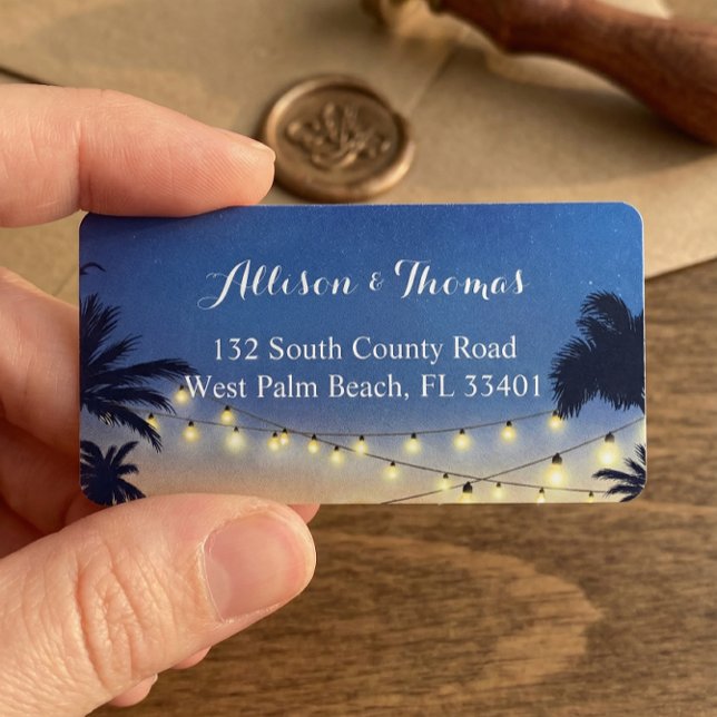 Romantische Sonnenuntergang Beach Palm Tree String Adressaufkleber (Von Creator hochgeladen)