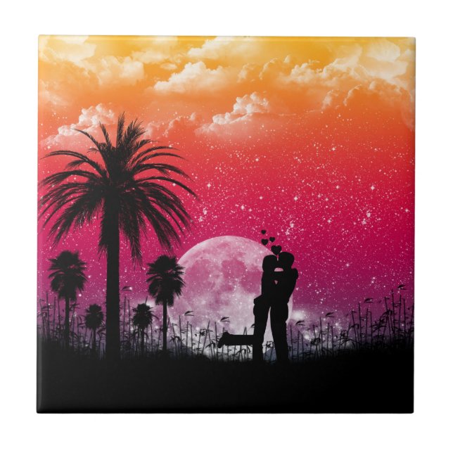 Romantische Sonnenuntergang-Wand-Fliese Fliese (Vorderseite)