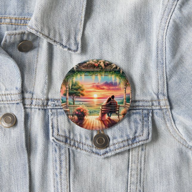 Romantische Sonnenuntergangs-Veranda-Illustration Button (Beispiel)